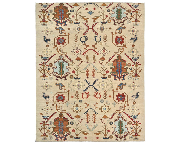 9x12 Beige Aryana Afghan Hand Knotted Veg Dye Wool Area Rug